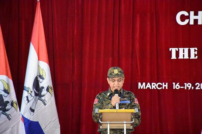 ပုံ- ချင်းအမျိုးသားတပ်ဦး(CNF)၏ ညီလာခံမှာ အမှာစကားပြောနေတဲ့ CNF ဥက္ကဋ္ဌ Pu Zing Cung (General Headquarters Chinland-fb)