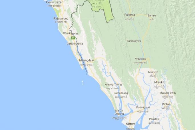 ရဲကင်းစခန်းများ တိုက်ခိုက်ခံရမှု ဖြစ်ပွားရာ မြန်မာ - ဘင်္ဂလားဒေ့ရှ် နယ်စပ်ဒေသ (မြေပုံ - Google Map)