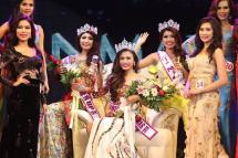 Miss  Universe  Myanmar 2014 ဆုရရှိသူများကို တွေ့ရစဉ်။