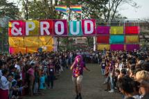 "&Proud" LGBT festival" ကို ရန်ကုန်မြို့တွင် ကျင်းပနေသည်ကို ၂၀၁၈ ခုနှစ်၊ ဇန်နဝါရီလ ၂၈ ရက်နေ့က တွေ့မြင်ရစဉ်။ ဓာတ့့်ပုံ-YE AUNG THU / AFP